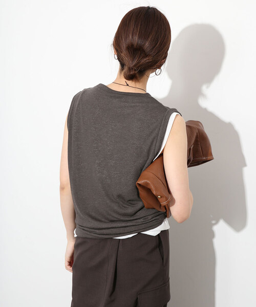 SLOBE IENA（スローブイエナ）の「《追加》スラブ天竺ノースリーブTEE（Tシャツ/カットソー・レディース・スカイブルー/ピンク系その他/チャコールグレー/ホワイト・FREE）」の16枚目の写真