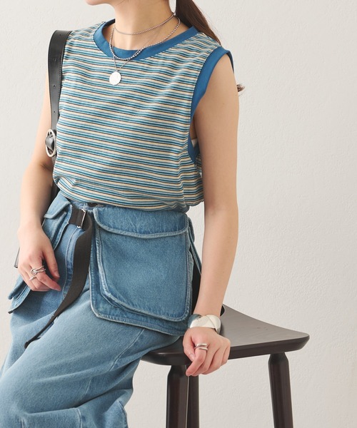 STAR&STRIPE（スターアンドストライプ）の「STAR&STRIPE/クロップドボーダータンク（タンクトップ・レディース・グリーン/ブルー・MEDIUM）」の2枚目の写真