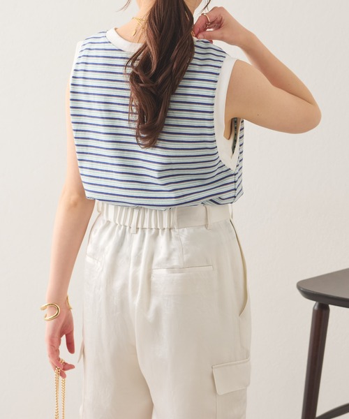 STAR&STRIPE（スターアンドストライプ）の「STAR&STRIPE/クロップドボーダータンク（タンクトップ・レディース・グリーン/ブルー・MEDIUM）」の7枚目の写真