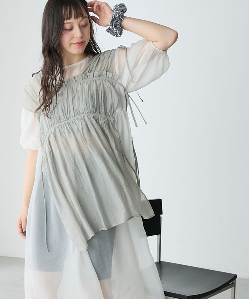 セール】ショート丈クロップドドロストシャーリングギャザー