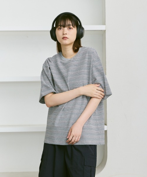 flaner（フラネ）の「Loose multi border tee / ルーズマルチボーダーT（Tシャツ/カットソー・レディース・グレー/ブラック・LARGE/MEDIUM）」の14枚目の写真