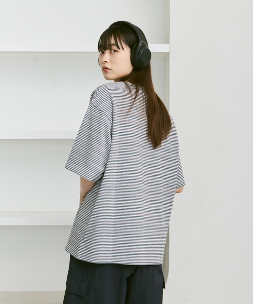flaner（フラネ）の「Loose multi border tee / ルーズマルチボーダーT（Tシャツ/カットソー・レディース・グレー/ブラック・LARGE/MEDIUM）」の16枚目の写真
