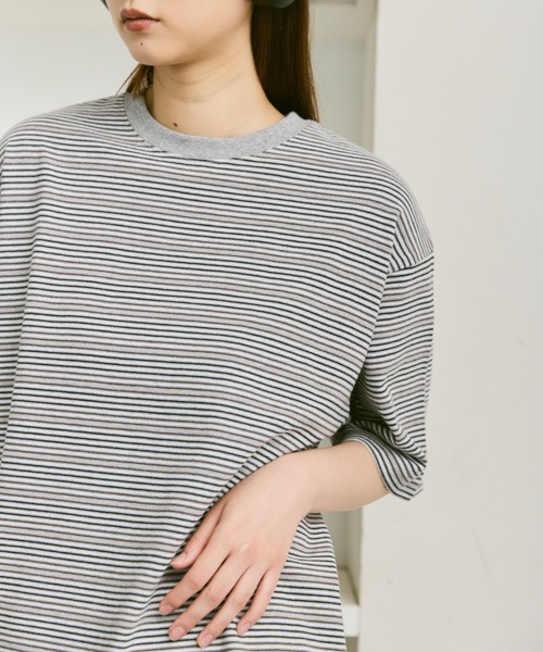 flaner（フラネ）の「Loose multi border tee / ルーズマルチボーダーT（Tシャツ/カットソー・レディース・グレー/ブラック・LARGE/MEDIUM）」の19枚目の写真