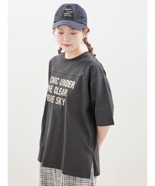 Samansa Mos2（サマンサ モスモス）の「【抗菌防臭】遊びたくなるカジュアルロゴT（Tシャツ/カットソー・レディース・オフホワイト/チャコールグレー/シルバーグレー・F）」の9枚目の写真