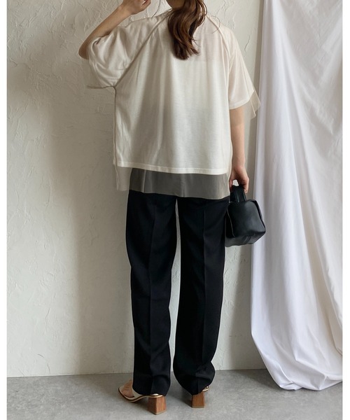 She's Closet(シーズクローゼット)の「ドッキングチュールレイヤードシアー半袖Tシャツ(Tシャツ/カットソー・レディース・ベージュ×ブラック/オフホワイト/ブラック×ブラック・FREE)」の6枚目の写真