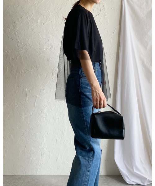 She's Closet(シーズクローゼット)の「ドッキングチュールレイヤードシアー半袖Tシャツ(Tシャツ/カットソー・レディース・ベージュ×ブラック/オフホワイト/ブラック×ブラック・FREE)」の18枚目の写真