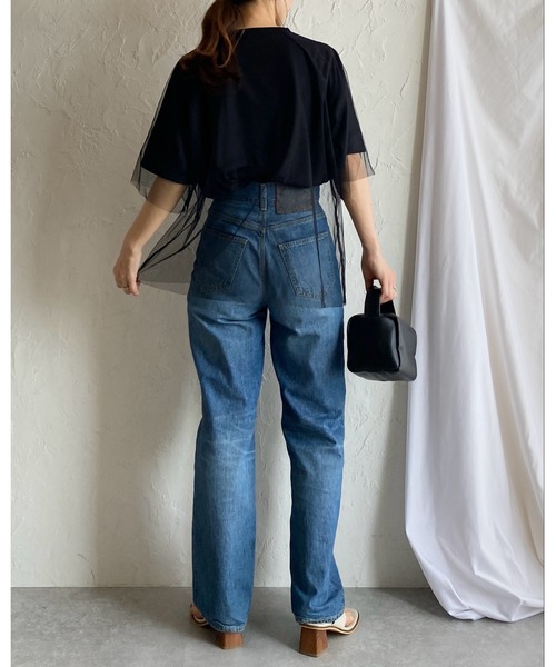 She's Closet(シーズクローゼット)の「ドッキングチュールレイヤードシアー半袖Tシャツ(Tシャツ/カットソー・レディース・ベージュ×ブラック/オフホワイト/ブラック×ブラック・FREE)」の17枚目の写真