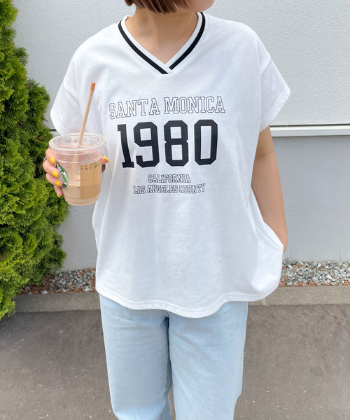 Chillfar（チルファー）の「ネックラインロゴフレンチスリーブTEE（Tシャツ/カットソー・レディース・ネイビー/チャコール/オートミール/ホワイト・FREE）」の10枚目の写真