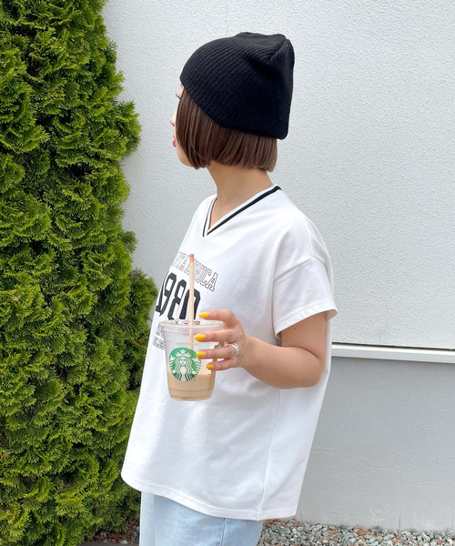 Chillfar（チルファー）の「ネックラインロゴフレンチスリーブTEE（Tシャツ/カットソー・レディース・ネイビー/チャコール/オートミール/ホワイト・FREE）」の11枚目の写真