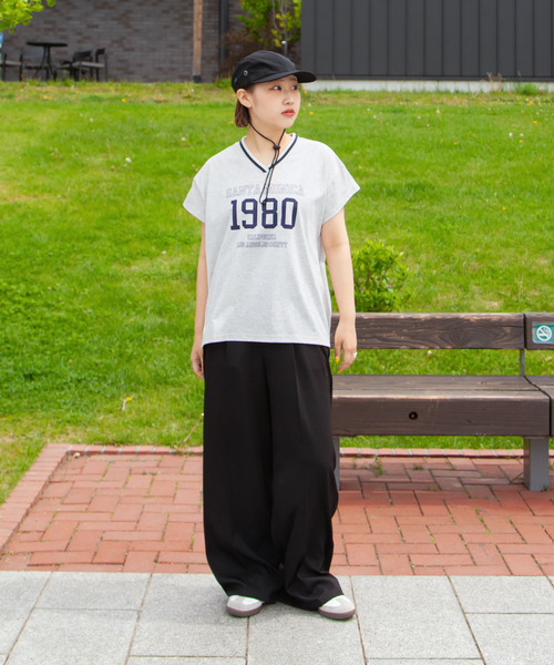 Chillfar（チルファー）の「ネックラインロゴフレンチスリーブTEE（Tシャツ/カットソー・レディース・ネイビー/チャコール/オートミール/ホワイト・FREE）」の18枚目の写真