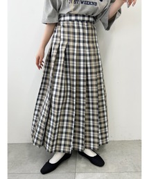 先染めチェックプリーツロングスカート