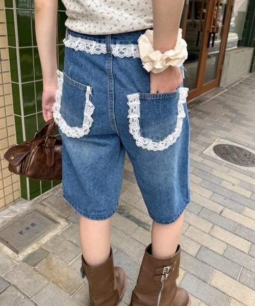 セール】レースデニムハーフパンツ（デニムパンツ）｜SOLLON