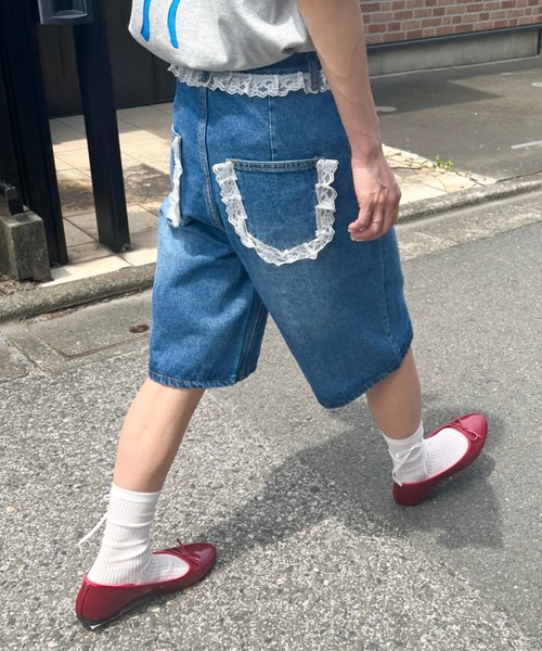 セール】レースデニムハーフパンツ（デニムパンツ）｜SOLLON