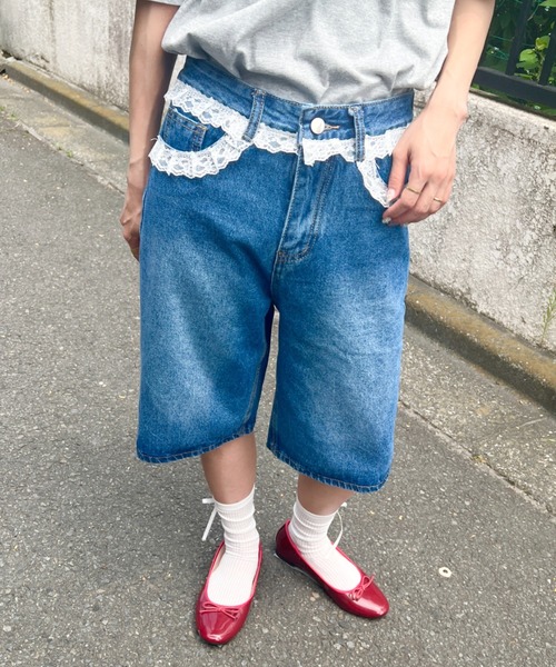 SOLLON.（ソルロン）の「レースデニムハーフパンツ（デニムパンツ・レディース・ブルー・M/L）」の16枚目の写真
