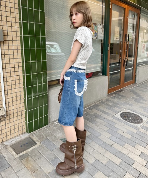セール】レースデニムハーフパンツ（デニムパンツ）｜SOLLON