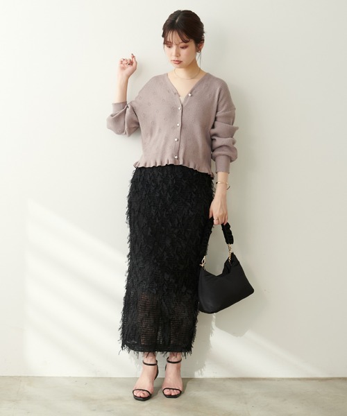 natural couture(ナチュラルクチュール)の「【WEB限定】ポコポコフラワー柄リブニットカーディガン(カーディガン/ボレロ・レディース・アイボリー/モカ/サックスブルー/ピンク系その他/スミクロ・FREE)」の19枚目の写真