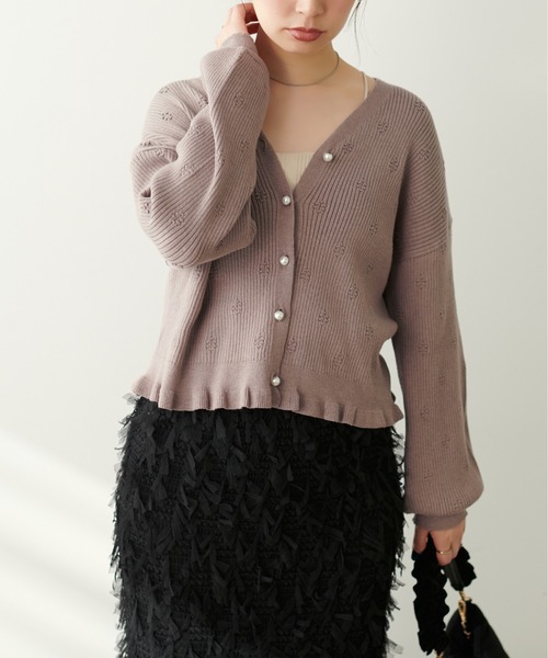 natural couture(ナチュラルクチュール)の「【WEB限定】ポコポコフラワー柄リブニットカーディガン(カーディガン/ボレロ・レディース・アイボリー/モカ/サックスブルー/ピンク系その他/スミクロ・FREE)」の17枚目の写真