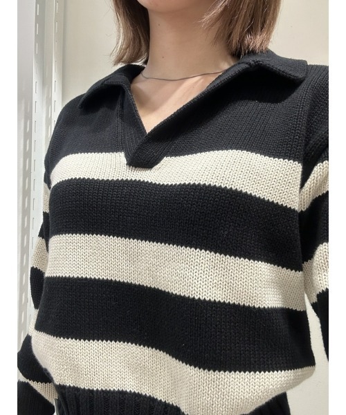 GAP(ギャップ)の「シュランケン ポロセーター(ニット/セーター・レディース・ブラック×ホワイト/ベージュ・M/L/S/XL/XXS/XS)」の11枚目の写真