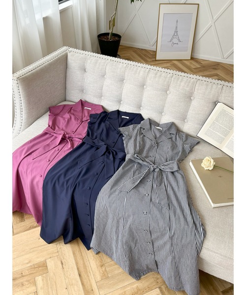 MIIA(ミーア)の「ウエストリボンシャツワンピース(ワンピース・レディース・パープル/ネイビー/チェック・FREE)」の10枚目の写真