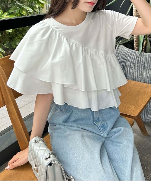 INGNI(イング)の「【WEB限定】フリルアシメTシャツ(Tシャツ/カットソー・レディース・ブラック/オフホワイト・M)」の18枚目の写真