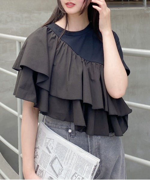 INGNI(イング)の「【WEB限定】フリルアシメTシャツ(Tシャツ/カットソー・レディース・ブラック/オフホワイト・M)」の14枚目の写真