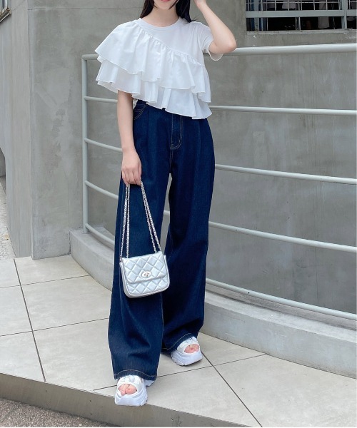 INGNI(イング)の「【WEB限定】フリルアシメTシャツ(Tシャツ/カットソー・レディース・ブラック/オフホワイト・M)」の7枚目の写真