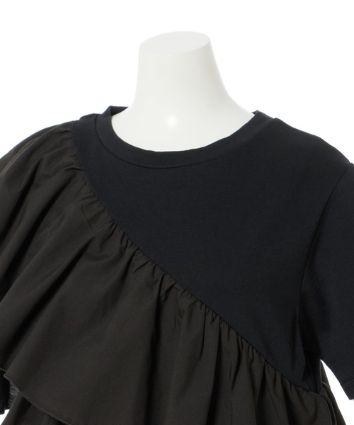 INGNI(イング)の「【WEB限定】フリルアシメTシャツ(Tシャツ/カットソー・レディース・ブラック/オフホワイト・M)」の3枚目の写真