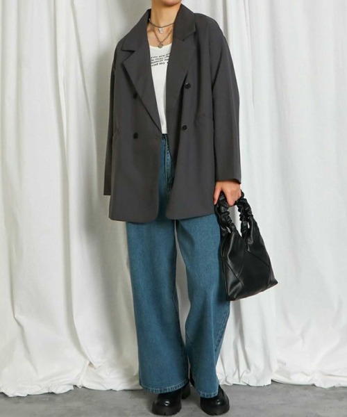 最終値下COL KOBE カシミアダブルテーラードジャケット ダークグレー セール】《ダブルテーラー×オーバーサイズ》レディース