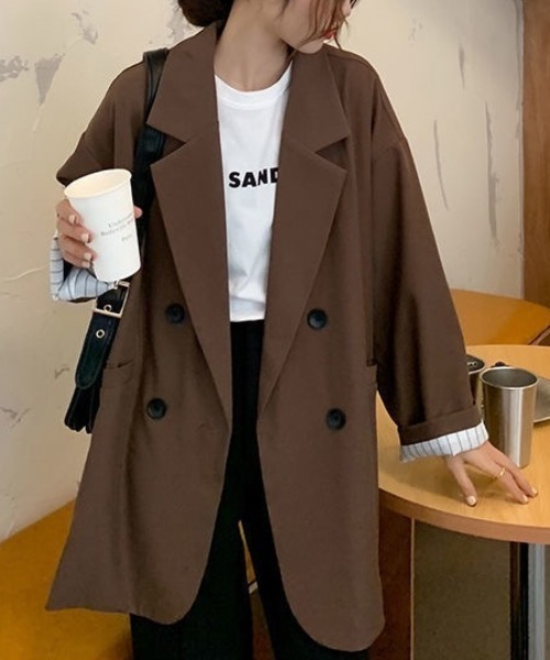 GORGE(ゴージ)の「《ダブルテーラー×オーバーサイズ》レディース テーラードジャケット 無地 羽織り 春秋冬(テーラードジャケット・レディース・モカ/グレー/アイボリー/ブラック/ネイビー・F)」の22枚目の写真
