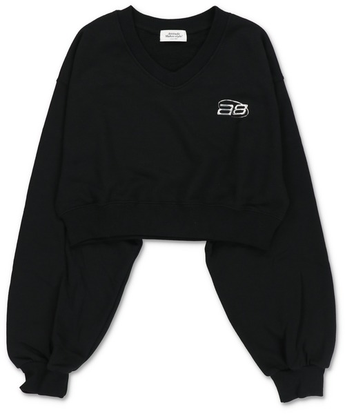 SPINNS（スピンズ）の「シルバーワンポイントロゴ Vネックショート丈スウェット（スウェット・レディース・ブラック/ピンク/ネイビー/オフホワイト/ブラック系その他/オートミール・ONESIZE）」の11枚目の写真