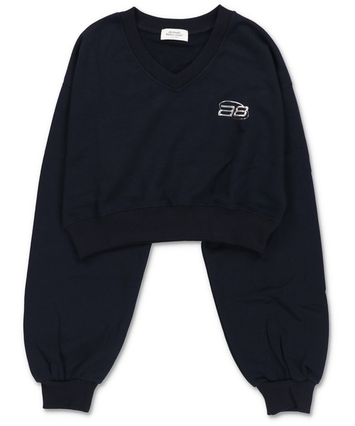 SPINNS（スピンズ）の「シルバーワンポイントロゴ Vネックショート丈スウェット（スウェット・レディース・ブラック/ピンク/ネイビー/オフホワイト/ブラック系その他/オートミール・ONESIZE）」の13枚目の写真