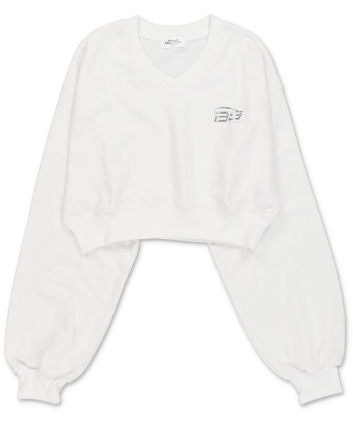 SPINNS（スピンズ）の「シルバーワンポイントロゴ Vネックショート丈スウェット（スウェット・レディース・ブラック/ピンク/ネイビー/オフホワイト/ブラック系その他/オートミール・ONESIZE）」の12枚目の写真