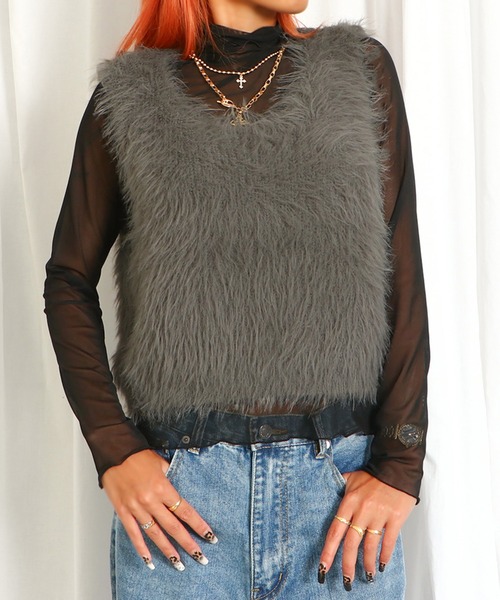 GORGE(ゴージ)の「前後2wayファーベスト(ベスト・レディース・ライトグレー/チャコールグレー/アイボリー・F)」の5枚目の写真