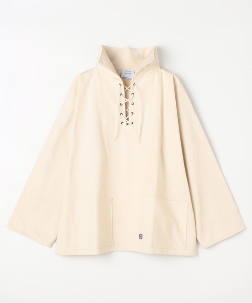 NEWLYN FISHERMAN’S SMOCKS(フィッシャーマンズスモック)の「NEWLYN SMOCKS/ニューリンスモック Vee with Collar & Lace Smocks/ビー ウィズ カラー アンド レース スモック(その他アウター・メンズ・オフホワイト/ネイビー・フリ-)」の1枚目の写真