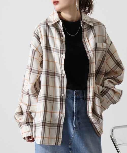 SUGGESTION（サジェッション）の「Viera brushed dyed check long sleeve flannel shirt / ビエラ起毛 先染チェック長袖ネルシャツ unisex（シャツ/ブラウス・メンズ・アイボリー/ブラック/チャコール/ネイビー・M/L）」の2枚目の写真