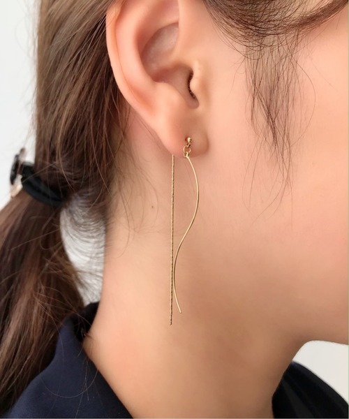 ウェーブバー × ロングチェーンピアス  (両耳用)