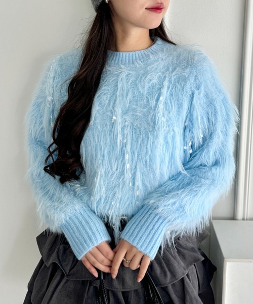 セール】フェザーシャギーニットプルオーバー（ニット/セーター