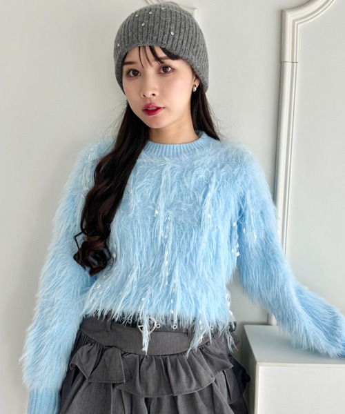 セール】フェザーシャギーニットプルオーバー（ニット/セーター