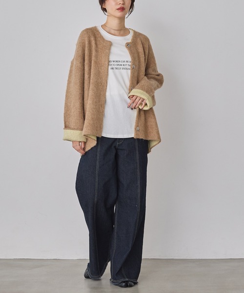 hunch（ハンチ）の「配色 ダブルフェイス ニットコート（ノーカラーコート・レディース・グレー系その他/ブルー系その他/ベージュ系その他・FREE）」の16枚目の写真