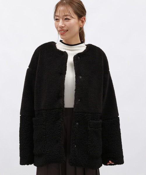 LAKOLE（ラコレ）の「ノーカラーキリカエボアブルゾン / 130850（ブルゾン・レディース・アイボリー/ブラック/ベージュ・MEDIUM/SMALL）」の2枚目の写真