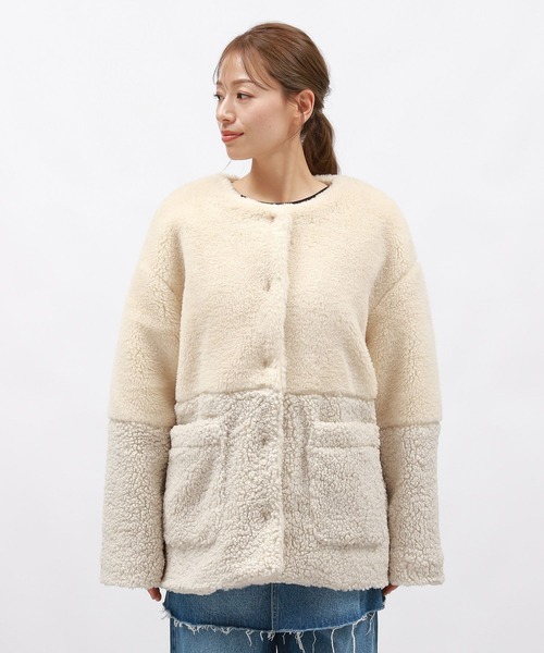 LAKOLE（ラコレ）の「ノーカラーキリカエボアブルゾン / 130850（ブルゾン・レディース・アイボリー/ブラック/ベージュ・MEDIUM/SMALL）」の19枚目の写真