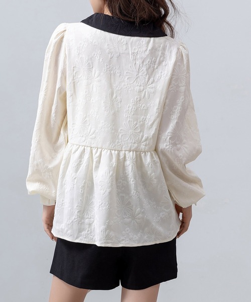 DAY CLOSET(デイ クローゼット)の「レディース 長袖スエンボス加工ペプラムブラウス(シャツ/ブラウス・レディース・ブラック/アイボリー・FREE)」の6枚目の写真
