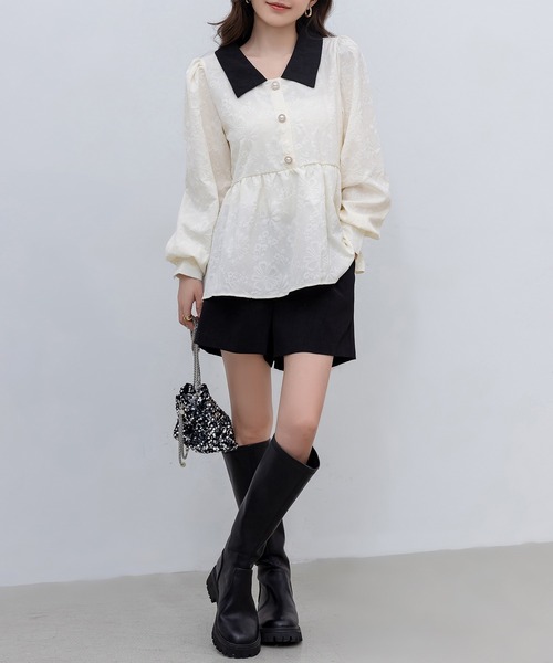 DAY CLOSET(デイ クローゼット)の「レディース 長袖スエンボス加工ペプラムブラウス(シャツ/ブラウス・レディース・ブラック/アイボリー・FREE)」の8枚目の写真