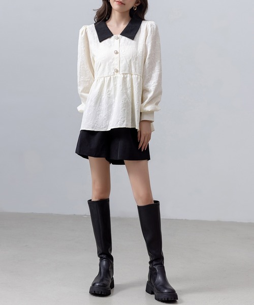 DAY CLOSET(デイ クローゼット)の「レディース 長袖スエンボス加工ペプラムブラウス(シャツ/ブラウス・レディース・ブラック/アイボリー・FREE)」の9枚目の写真