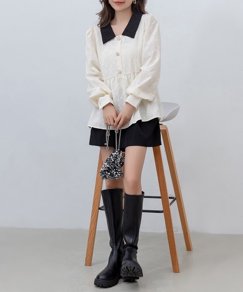 DAY CLOSET(デイ クローゼット)の「レディース 長袖スエンボス加工ペプラムブラウス(シャツ/ブラウス・レディース・ブラック/アイボリー・FREE)」の10枚目の写真