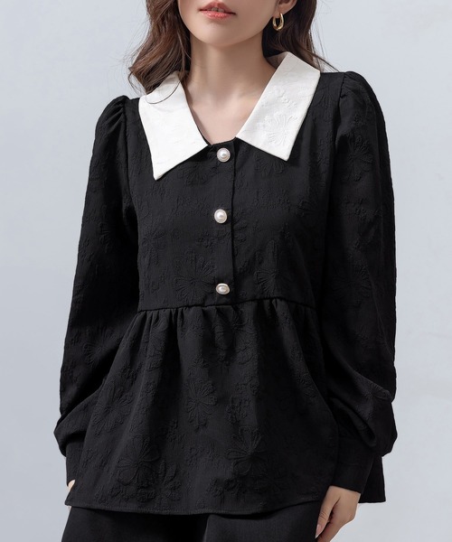 DAY CLOSET(デイ クローゼット)の「レディース 長袖スエンボス加工ペプラムブラウス(シャツ/ブラウス・レディース・ブラック/アイボリー・FREE)」の11枚目の写真