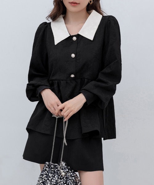 DAY CLOSET(デイ クローゼット)の「レディース 長袖スエンボス加工ペプラムブラウス(シャツ/ブラウス・レディース・ブラック/アイボリー・FREE)」の12枚目の写真