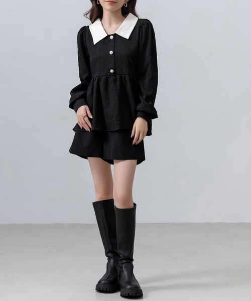 DAY CLOSET(デイ クローゼット)の「レディース 長袖スエンボス加工ペプラムブラウス(シャツ/ブラウス・レディース・ブラック/アイボリー・FREE)」の14枚目の写真