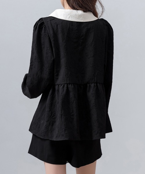 DAY CLOSET(デイ クローゼット)の「レディース 長袖スエンボス加工ペプラムブラウス(シャツ/ブラウス・レディース・ブラック/アイボリー・FREE)」の15枚目の写真