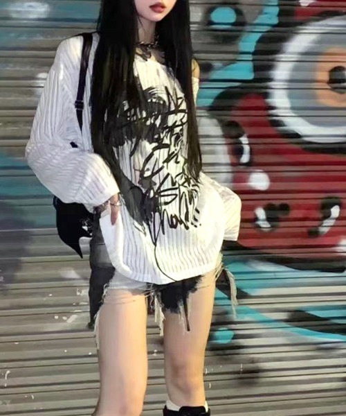 REMUR(レミュール)の「透かし編みロゴプリントTシャツ(Tシャツ/カットソー・レディース・ブラック/ホワイト・M)」の6枚目の写真
